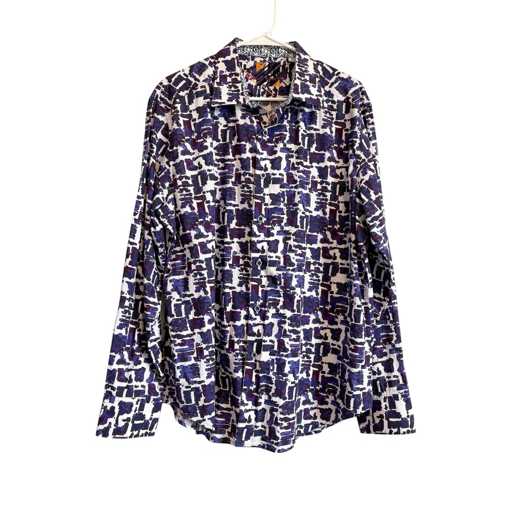 Robert Graham Mens Button Up Shirt Size XL Classic Fit Abstract Geometric Purple
